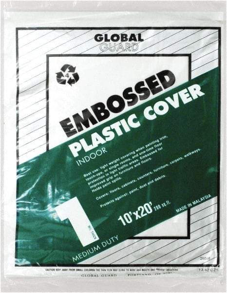 Premier Paint Roller - Medium Weight Plastic Drop Cloth - 20' x 10', 1 mil Thick, Off White - Exact Tool & Supply