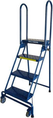 Ballymore - 60" 4 Step Rolling Warehouse Ladder - Lock-N-Stock, 300 Lb Capacity, 38" Platform Height, 24" Base Width x 30" Base Depth, Perforated Tread - Exact Tool & Supply