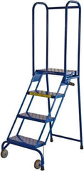 Ballymore - 68" 4 Step Rolling Warehouse Ladder - Lock-N-Stock, 350 Lb Capacity, 38" Platform Height, 24" Base Width x 35" Base Depth, Perforated Tread - Exact Tool & Supply