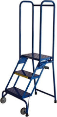 Ballymore - 59" 3 Step Rolling Warehouse Ladder - Lock-N-Stock, 350 Lb Capacity, 28-1/2" Platform Height, 24" Base Width x 28" Base Depth, Perforated Tread - Exact Tool & Supply