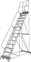 Ballymore - 185" 14 Step Rolling Warehouse Ladder - Lock Step Rolling Safety Ladder, 450 Lb Capacity, 140" Platform Height, 40" Base Width x 100" Base Depth, Perforated Tread - Exact Tool & Supply
