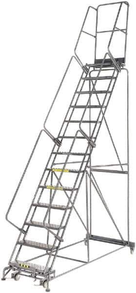 Ballymore - 175" 13 Step Rolling Warehouse Ladder - Lock Step Rolling Safety Ladder, 450 Lb Capacity, 130" Platform Height, 40" Base Width x 94" Base Depth, Perforated Tread - Exact Tool & Supply