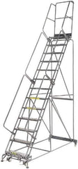 Ballymore - 175" 13 Step Rolling Warehouse Ladder - Lock Step Rolling Safety Ladder, 450 Lb Capacity, 130" Platform Height, 40" Base Width x 94" Base Depth, Perforated Tread - Exact Tool & Supply
