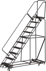 Ballymore - 133" 10 Step Rolling Warehouse Ladder - Lock Step Rolling Safety Ladder, 450 Lb Capacity, 100" Platform Height, 32" Base Width x 90" Base Depth, Perforated Tread - Exact Tool & Supply