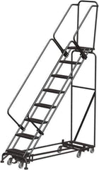 Ballymore - 113" 8 Step Rolling Warehouse Ladder - Lock Step Rolling Safety Ladder, 450 Lb Capacity, 80" Platform Height, 32" Base Width x 74" Base Depth, Perforated Tread - Exact Tool & Supply