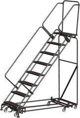 Ballymore - 113" 8 Step Rolling Warehouse Ladder - Lock Step Rolling Safety Ladder, 450 Lb Capacity, 80" Platform Height, 24" Base Width x 74" Base Depth, Perforated Tread - Exact Tool & Supply