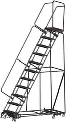 Ballymore - 143" 11 Step Rolling Warehouse Ladder - Lock Step Rolling Safety Ladder, 450 Lb Capacity, 110" Platform Height, 32" Base Width x 80" Base Depth, Perforated Tread - Exact Tool & Supply