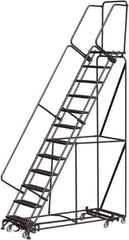 Ballymore - 153" 12 Step Rolling Warehouse Ladder - Lock Step Rolling Safety Ladder, 450 Lb Capacity, 120" Platform Height, 32" Base Width x 87" Base Depth, Perforated Tread - Exact Tool & Supply