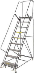 Ballymore - 123" 9 Step Rolling Warehouse Ladder - Lock Step Rolling Safety Ladder, 450 Lb Capacity, 90" Platform Height, 32" Base Width x 68" Base Depth, Perforated Tread - Exact Tool & Supply