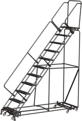 Ballymore - 143" 11 Step Rolling Warehouse Ladder - Lock Step Rolling Safety Ladder, 450 Lb Capacity, 110" Platform Height, 32" Base Width x 98" Base Depth, Perforated Tread - Exact Tool & Supply
