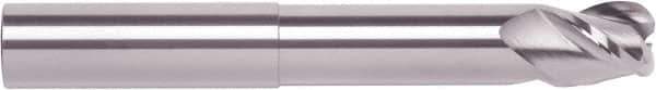 RobbJack - 3/8", 3 Flute, Single End, Solid Carbide, 0.06" Corner Radius End Mill - 4" OAL, 40° Helix, Right Hand Flute, 3/8" LOC, Right Hand Cut, 1" Extended Reach - Exact Tool & Supply
