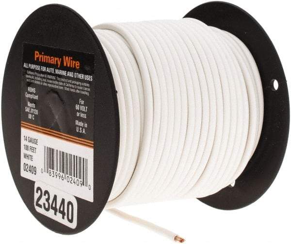 EastPenn - 14 AWG Automotive Plastic Insulated, Single Conductor Wire - 100' Long, White - Exact Tool & Supply