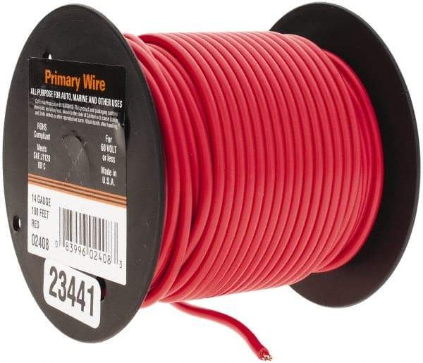 EastPenn - 14 AWG Automotive Plastic Insulated, Single Conductor Wire - 100' Long, Red - Exact Tool & Supply