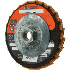 Standard Abrasives - 60 Grit, 4-1/2" Disc Diam, 5/8-11 Center Hole, Type 29 Flap Disc - 10,000 Max RPM, Arbor Attaching System, Coated - Exact Tool & Supply