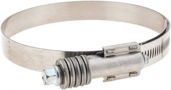 Made in USA - 3-3/4 to 4-5/8" Diam, Stainless Steel Auto-Adjustable Worm Drive Clamp - 5/6" Wide - Exact Tool & Supply