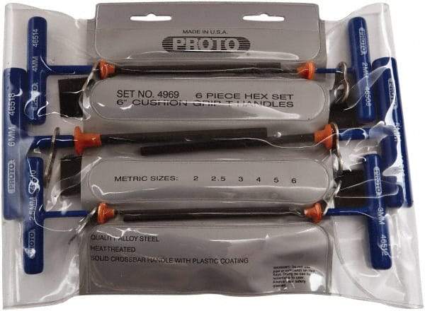 Proto - 6 Piece T-Handle Cushion Grip Tethered Hex Key Set - Hex Range 2 to 6mm - Exact Tool & Supply