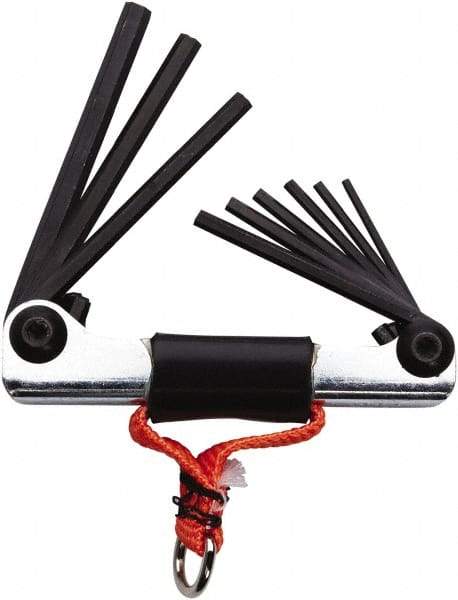 Proto - 9 Piece Fold-Up Tethered Hex Key Set - Hex Range 5/64 to 1/4", Steel - Exact Tool & Supply