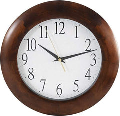 Hon - 9" Diam, White Face, Dial Wall Clock - Analog Display, Cherry Case, Runs on AA Battery - Exact Tool & Supply