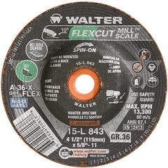 WALTER Surface Technologies - 4-1/2" 36 Grit Aluminum Oxide/Silicon Carbide Blend Cutoff Wheel - 5/8-11 Arbor, 13,300 Max RPM, Use with Angle Grinders - Exact Tool & Supply