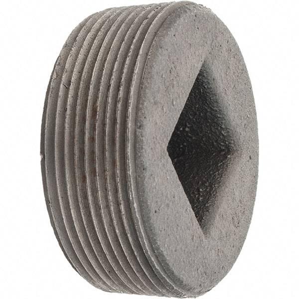 Made in USA - Class 150, 2" Black Pipe Countersunk Square Plug - Threaded, Malleable Iron - Exact Tool & Supply