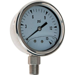 Value Collection - 2-1/2" Dial, 1/4 Thread, 0-15 Scale Range, Pressure Gauge - Exact Tool & Supply