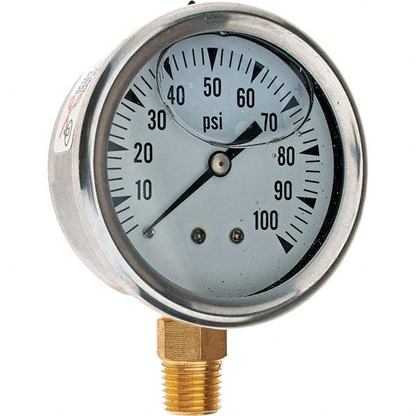 Value Collection - 2-1/2" Dial, 1/4 Thread, 0-100 Scale Range, Pressure Gauge - Exact Tool & Supply