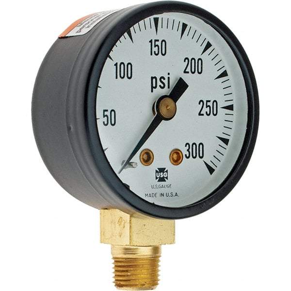 Value Collection - 1-1/2" Dial, 1/8 Thread, 0-300 Scale Range, Pressure Gauge - Lower Connection Mount - Exact Tool & Supply
