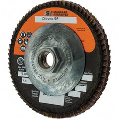 Camel Grinding Wheels - 40 Grit, 4-1/2" Disc Diam, 5/8-11 Center Hole, Type 29 Zirconia Alumina Flap Disc - Arbor Attaching System, Coated - Exact Tool & Supply