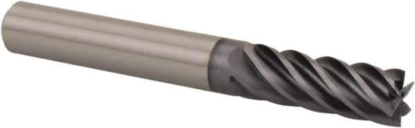 Kennametal - 5/8", 1-1/4" LOC, 5/8" Shank Diam, 3-1/2" OAL, 6 Flute, Solid Carbide Square End Mill - Single End, AlTiN Finish, Spiral Flute, 38° Helix, Centercutting, Right Hand Cut, Right Hand Flute, Series UJDE - Exact Tool & Supply