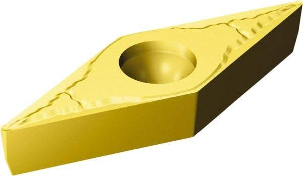 Sandvik Coromant - VCMT221 MM Grade 2025 Carbide Turning Insert - TiCN/Al2O3/TiN Finish, 35° Diamond, 1/4" Inscr Circle, 1/8" Thick, 1/64" Corner Radius - Exact Tool & Supply