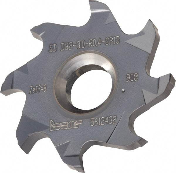 Iscar - SD D Grade IC908 Carbide T-Slot Milling Tip Insert - TiAlN/TiN Finish, 8 Flutes, 31.7mm Cutting Diam, 8mm Depth of Cut, 8mm Extension, 1/64" Cnr Rad - Exact Tool & Supply