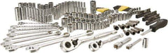 Stanley - 145 Piece 1/4" & 3/8" Drive Chrome Vanadium Finish Deep Well Socket Set - 6 Points, 5/32" to 11/16" (4mm to 17mm) Range, Inch/Metric Measurement Standard - Exact Tool & Supply