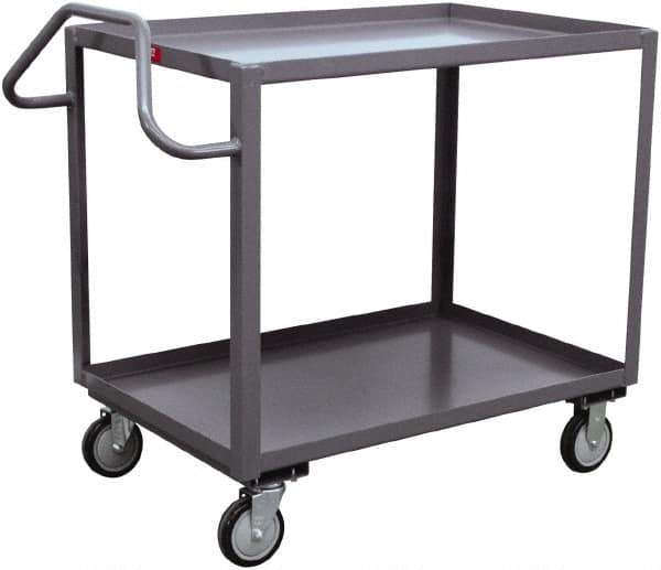 Jamco - 1,200 Lb Capacity, 24" Wide x 48" Long x 35" High Ergonomic Utility Cart - 2 Shelf, Steel, 2 Rigid/2 Swivel Casters - Exact Tool & Supply