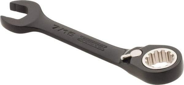 Proto - 7/16" 12 Point Offset Combination Wrench - 15° Offset Angle, 4" OAL, Steel, Black Chrome Finish - Exact Tool & Supply