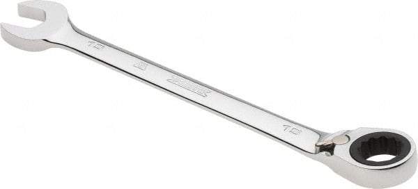 Proto - 15mm 12 Point Combination Wrench - 0° Offset Angle, 7-7/8" OAL, Steel, Chrome Finish - Exact Tool & Supply