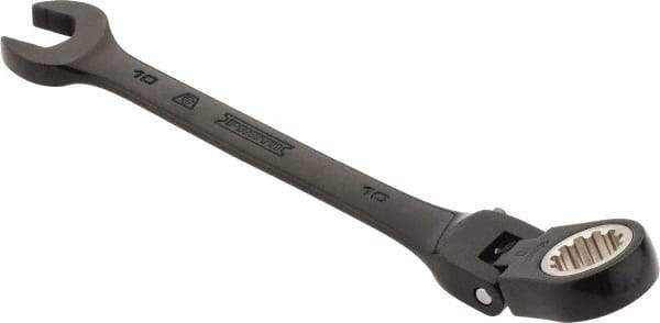 Proto - 10mm 12 Point Flexhead Combination Wrench - 15° Offset Angle, 5" OAL, Steel, Black Chrome Finish - Exact Tool & Supply