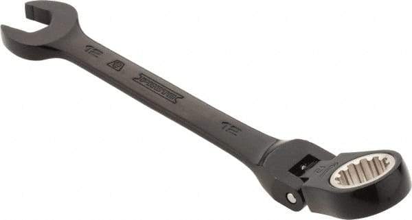 Proto - 12mm 12 Point Flexhead Combination Wrench - 15° Offset Angle, 5" OAL, Steel, Black Chrome Finish - Exact Tool & Supply