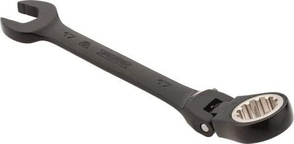 Proto - 17mm 12 Point Flexhead Combination Wrench - 15° Offset Angle, 7" OAL, Steel, Black Chrome Finish - Exact Tool & Supply
