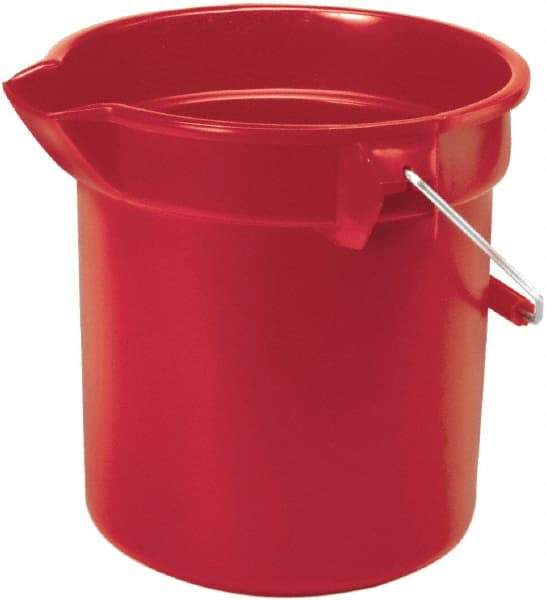 Rubbermaid - 14 Qt, 285.75mm High, High-Density Polyethylene Round Red Single Pail with Pour Spout - Handle Included, 12" Top Diam - Exact Tool & Supply