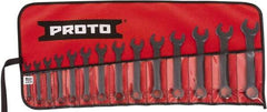 Proto - 14 Piece, 6mm to 19mm, 12 Point Extra Short Combination Wrench Set - Metric Measurement Standard, Black Oxide Finish, Comes in Tool Roll - Exact Tool & Supply