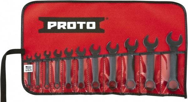 Proto - 11 Piece, 1/4" to 3/4", 12 Point Extra Short Combination Wrench Set - Inch Measurement Standard, Black Oxide Finish, Comes in Tool Roll - Exact Tool & Supply