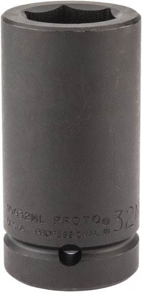 Proto - 1" Drive 32mm Deep Impact Socket - 6 Points, 4" OAL - Exact Tool & Supply