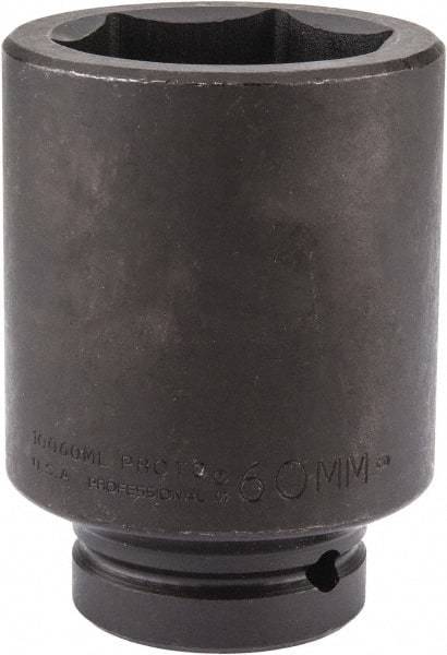 Proto - 1" Drive 60mm Deep Impact Socket - 6 Points, 4-3/4" OAL - Exact Tool & Supply