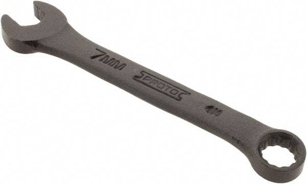 Proto - 7mm 12 Point Offset Combination Wrench - 15° Offset Angle, 3-3/8" OAL, Steel, Black Finish - Exact Tool & Supply