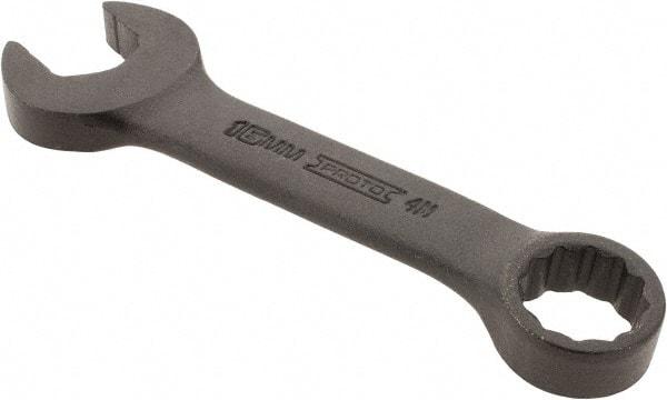 Proto - 16mm 12 Point Offset Combination Wrench - 15° Offset Angle, 4-7/8" OAL, Steel, Black Finish - Exact Tool & Supply