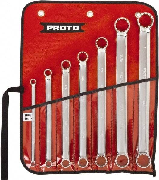 Proto - 7 Piece, 1/4" x 5/16" to 7/8" x 1", 12 Point Spline Box Wrench Set - Inch Measurement Standard, Full Polish Chrome Finish, Comes in Nylon Roll - Exact Tool & Supply