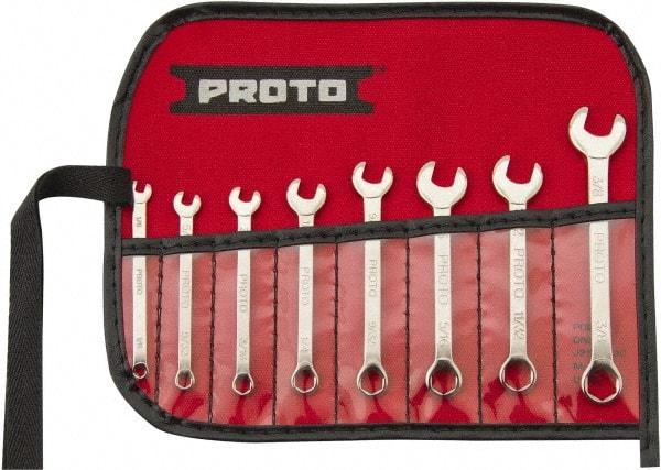 Proto - 8 Piece, 1/8" to 3/8", 6 Point Extra Short Combination Wrench Set - Inch Measurement Standard, Full Polish Finish, Comes in Nylon Roll - Exact Tool & Supply