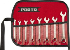Proto - 8 Piece, 1/8" to 3/8", 6 Point Extra Short Combination Wrench Set - Inch Measurement Standard, Full Polish Finish, Comes in Nylon Roll - Exact Tool & Supply