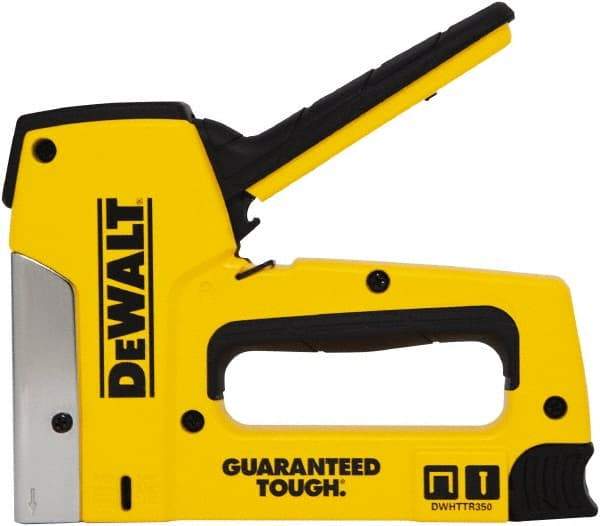 DeWALT - Manual Staple Gun - 1/4, 5/16, 3/8, 1/2, 9/16" Staples, Yellow & Black, Aluminum - Exact Tool & Supply