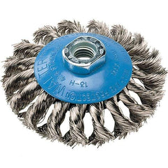 WALTER Surface Technologies - 4" Diam, 5/8-11 Threaded Arbor, Stainless Steel Fill Cup Brush - 0.015 Wire Diam, 20,000 Max RPM - Exact Tool & Supply